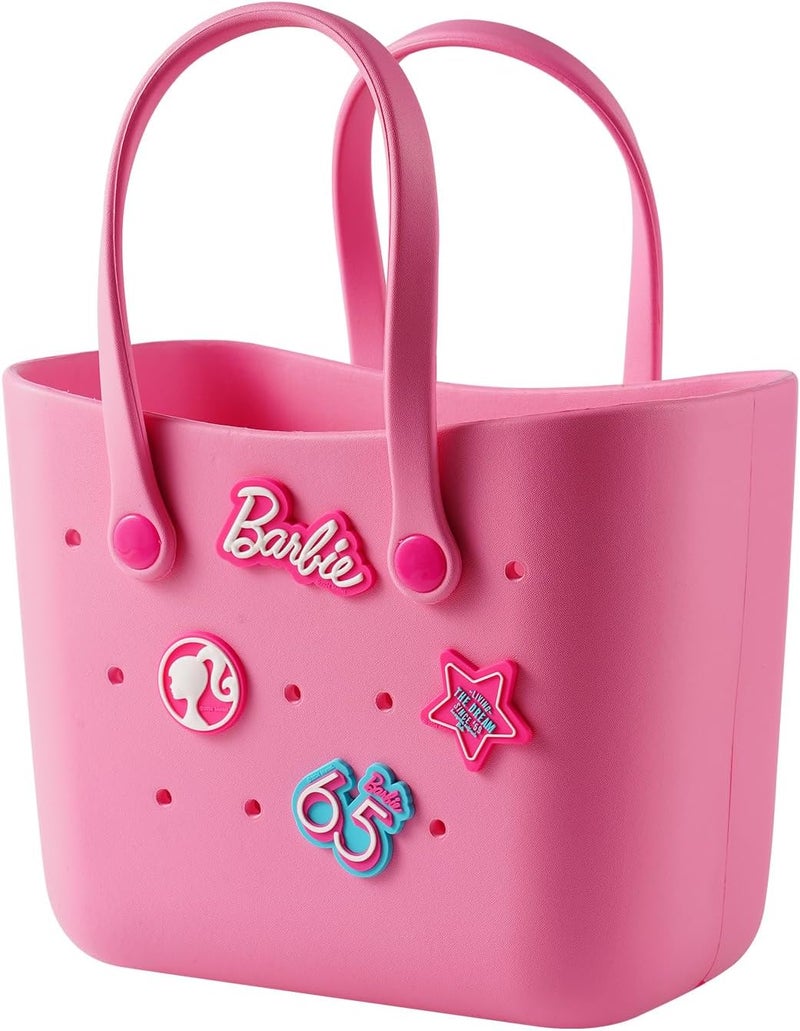 Miniso Barbie Tote Bag, Reusable Small Rubber Waterproof Bag, Cute Design Practical And Portable Handbag for Work Travel (PINK) - Image 1